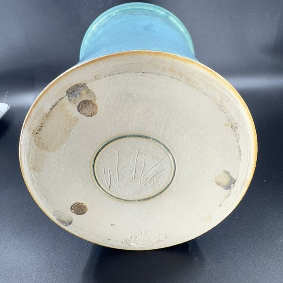 1995 Galena Pottery Company Large Heavy Vase Vessel Turquoise Drip Glaze Signed - Picture 8 of 16